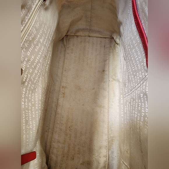 Kate Spade Red Beige Canvas Leather 2Way Crossbody Top Handle Satchel - Picture 14 of 16